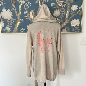 Skull Cashmere Long Sweater Hoodie Ivory Back Sz M pink skull in a back new